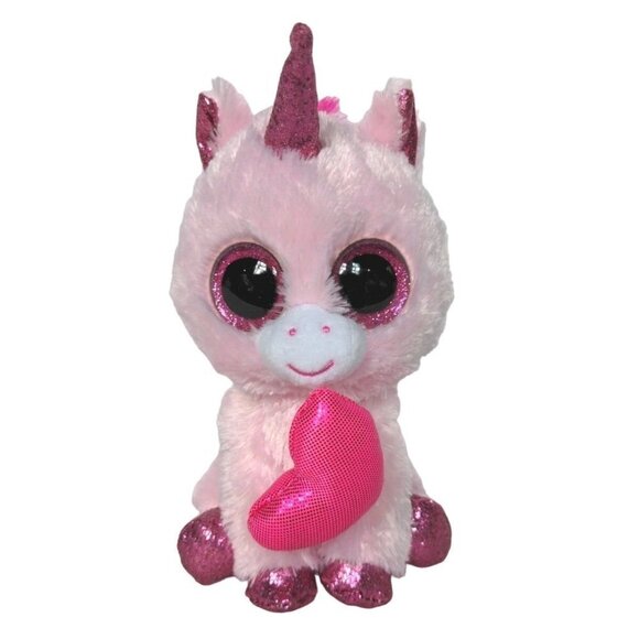 Ty Beanie Boo Darling Pink Unicorn Plush Holding Heart Stuffed Animal 2019 6.5" - Picture 1 of 6